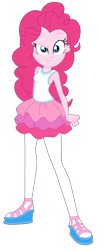 Size: 1800x4273 | Tagged: safe, artist:gmaplay, imported from derpibooru, pinkie pie, human, equestria girls, equestria girls series, rollercoaster of friendship, clothes, cutie mark on clothes, determined smile, eyebrows, geode of sugar bombs, hairband, jewelry, magical geodes, necklace, pantyhose, rah rah skirt, raised eyebrow, shoes, simple background, skirt, solo, tanktop, transparent background