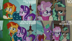 Size: 4400x2475 | Tagged: safe, edit, edited screencap, editor:quoterific, imported from derpibooru, screencap, firelight, minty mocha, raspberry latte, starlight glimmer, sunburst, earth pony, pony, unicorn, the parent map, female, male, mare, stallion