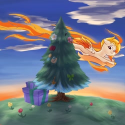 Size: 4096x4096 | Tagged: safe, artist:felldeal, imported from derpibooru, pegasus, pony, series:daily drawing december, christmas, dawn, flare (g5), g5, holiday, sunset, tree