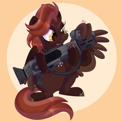 Size: 4096x4096 | Tagged: safe, artist:fizzlefer, imported from derpibooru, oc, oc only, oc:kometka, pegasus, pony, crossover, female, melta gun, pegasus oc, solo, this will end in tears, warhammer (game), warhammer 40k, weapon, wing hands, wings