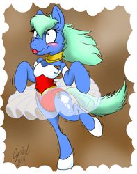 Size: 2416x3072 | Tagged: safe, artist:dashingjack, imported from derpibooru, oc, oc:brainstorm, clothes, cookie, crossdressing, food, gingerbread (food), gingerbread man, leotard, solo, tickling, tutu