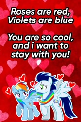 Size: 720x1076 | Tagged: safe, artist:mlplary6, imported from derpibooru, rainbow dash, soarin', pegasus, pony, female, heart, looking at each other, looking at someone, love, male, mare, shipping, smiling, smiling at each other, soarindash, stallion, straight, text