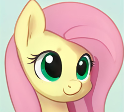 Size: 987x887 | Tagged: safe, imported from derpibooru, pony, accidentally a canon character, ai content, ai generated, bust, generator:thisponydoesnotexist, not fluttershy, portrait, simple background, smiling, solo