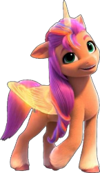 Size: 333x574 | Tagged: safe, artist:pascalmulokozi2, edit, edited screencap, imported from derpibooru, screencap, sunny starscout, alicorn, pony, 3d, background removed, female, g5, looking at you, mane stripe sunny, my little pony: make your mark, my little pony: make your mark chapter 1, not a vector, race swap, simple background, solo, transparent background