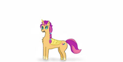 Size: 640x322 | Tagged: safe, artist:nismorose, imported from derpibooru, sunny starscout, alicorn, earth pony, pony, chest fluff, ear fluff, female, g5, glowing, glowing hooves, glowing horn, glowing wings, horn, mare, my little pony: a new generation, my little pony: tell your tale, ponytail, simple background, smiling, solo, white background, wings