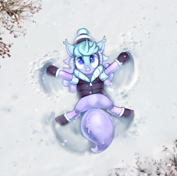 Size: 2885x2878 | Tagged: safe, artist:djkaskan, imported from derpibooru, oc, oc:star moonlight, goo, goo pony, original species, pony, horn, slime, snow angel, winter