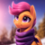 Size: 1280x1280 | Tagged: safe, editor:xbi, imported from derpibooru, scootaloo, pegasus, pony, ai assisted, ai content, clothes, female, folded wings, mare, older, older scootaloo, scarf, snow, snowfall, solo, wings, winter