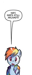 Size: 572x1334 | Tagged: safe, artist:tonyfleecs, idw, imported from derpibooru, rainbow dash, pegasus, pony, spoiler:comic, spoiler:comicff31, dialogue, female, g4, mare, simple background, solo, speech bubble, white background