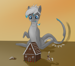 Size: 2493x2200 | Tagged: safe, artist:stray prey, imported from derpibooru, oc, oc only, oc:lacera viscera, original species, pony, shark, shark pony, gills, gingerbread (food), gingerbread house, gingerbread pony, imminent vore, licking, licking lips, solo focus, sternocleidomastoid, tongue out