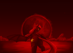 Size: 4250x3100 | Tagged: safe, alternate version, artist:stray prey, imported from derpibooru, oc, oc only, oc:flare, bat pony, pony, bat pony oc, blood moon, butt, female, looking back, moon, plot, solo