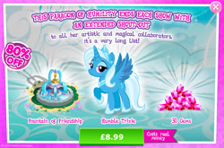 Size: 1958x1293 | Tagged: safe, idw, imported from derpibooru, trixie, alicorn, pony, advertisement, alicornified, costs real money, english, eyeshadow, female, fountain, gameloft, gem, horn, idw showified, jewelry, makeup, mare, mirror universe, my little pony: magic princess, numbers, official, princess of humility, race swap, sale, solo, solo focus, spread wings, text, tiara, trixiecorn, wings