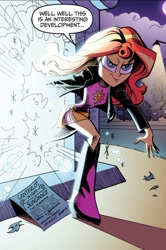 Size: 750x1127 | Tagged: safe, artist:andypriceart, idw, imported from derpibooru, sunset shimmer, human, equestria girls, spoiler:comic, spoiler:comicannual2013, dialogue, female, g4, magic mirror, solo, speech bubble