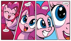 Size: 1285x750 | Tagged: safe, artist:pencils, idw, imported from derpibooru, pinkie pie, earth pony, pony, spoiler:comic, spoiler:comic69, cute, dialogue, diapinkes, female, g4, mare, solo, speech bubble