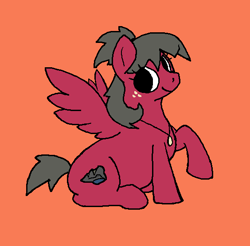 Size: 564x556 | Tagged: safe, artist:trfur, imported from derpibooru, oc, oc only, oc:limestone river, pegasus, pony, jewelry, looking sideways, necklace, orange background, ponysona, raised hoof, simple background, smiling, spread wings, wings