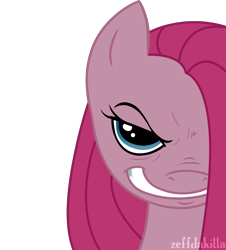 Size: 2485x2749 | Tagged: safe, artist:zeffdakilla, imported from derpibooru, pinkie pie, earth pony, pony, creepy, creepy smile, evil, evil grin, grin, looking at you, pinkamena diane pie, simple background, smiling, smiling at you, solo, transparent background, vector