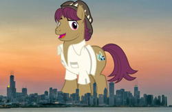 Size: 2048x1347 | Tagged: safe, artist:cheezedoodle96, edit, editor:jaredking779, imported from derpibooru, snap shutter, earth pony, pony, chicago, clothes, giant pony, giant/macro earth pony, hat, highrise ponies, illinois, irl, macro, male, mega giant, photo, ponies in real life, shirt, stallion