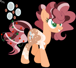 Size: 461x411 | Tagged: safe, artist:pandaspiner, imported from derpibooru, oc, oc only, oc:cookie bubble, earth pony, pony, black background, earth pony oc, grin, offspring, parent:cheese sandwich, parent:pinkie pie, parents:cheesepie, simple background, smiling, solo