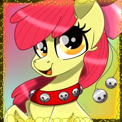 Size: 2048x2048 | Tagged: safe, artist:sketchash_, imported from derpibooru, apple bloom, earth pony, pony, bells, christmas, christmas lights, collar, female, filly, foal, holiday, solo