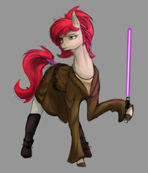 Size: 1550x1800 | Tagged: safe, artist:stray prey, imported from derpibooru, oc, oc only, earth pony, pony, hoof hold, lightsaber, solo, star wars, sternocleidomastoid, weapon