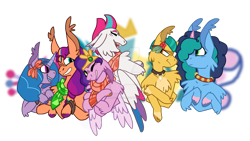 Size: 1280x722 | Tagged: safe, artist:hate-love12, imported from derpibooru, hitch trailblazer, izzy moonbow, pipp petals, sunny starscout, zipp storm, earth pony, pegasus, pony, unicorn, adorapipp, base used, big ears, clothes, cute, deviantart watermark, g5, impossibly large ears, mane five (g5), misty brightdawn, obtrusive watermark, royal sisters (g5), scarf, siblings, simple background, sisters, striped scarf, transparent background, watermark