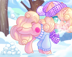 Size: 1280x1024 | Tagged: safe, artist:sadelinav, imported from derpibooru, oc, oc only, pony, unicorn, butt, clothes, female, mare, plot, snow, snowball, snowfall, solo, tree, winter