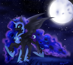 Size: 3516x3156 | Tagged: safe, artist:nightingalewolfie, imported from derpibooru, nightmare moon, pony, high res, moon, night, solo