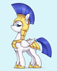 Size: 2405x2980 | Tagged: safe, artist:aquaticvibes, imported from derpibooru, pegasus, pony, armor, blue background, cyan background, female, guardsmare, mare, pegasus royal guard, royal guard, simple background, solo