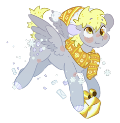 Size: 718x735 | Tagged: safe, artist:devondraws, imported from derpibooru, derpy hooves, pegasus, pony, clothes, cute, female, hat, present, scarf, simple background, solo, transparent background, winter hat