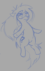 Size: 352x557 | Tagged: safe, artist:jargon scott, imported from derpibooru, oc, oc only, oc:anon-mare, earth pony, pony, female, frown, gray background, lidded eyes, mare, monochrome, pubic mound, simple background, sketch, solo