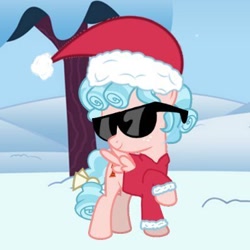 Size: 400x400 | Tagged: safe, imported from derpibooru, cozy glow, pegasus, pony, christmas, female, filly, foal, hat, holiday, santa hat, solo, sunglasses