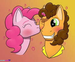 Size: 1506x1260 | Tagged: safe, artist:passionpanther, imported from derpibooru, cheese sandwich, pinkie pie, earth pony, pony, blushing, cheek kiss, cheesepie, couple, duo, female, heart, kissing, male, shipping, straight