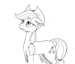 Size: 701x600 | Tagged: safe, artist:darkhestur, imported from derpibooru, applejack, earth pony, pony, monochrome, simple background, sketch, solo, white background