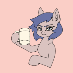 Size: 540x540 | Tagged: safe, artist:mod-of-chaos, imported from derpibooru, oc, oc only, earth pony, pony, animated, coffee, drinking, ear fluff, female, gif, simple background, solo