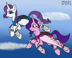 Size: 1120x902 | Tagged: safe, artist:eklipsethepony, imported from derpibooru, pipp petals, rarity, alicorn, pony, adorapipp, alicornified, cute, duo, g5, horns, jetpack, pipp and her heroine, pippcorn, race swap, raricorn, wings