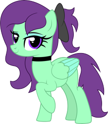 Size: 6347x7272 | Tagged: safe, artist:surprisepi, imported from derpibooru, oc, oc only, oc:greenfeather, pegasus, derpibooru community collaboration, 2023 community collab, base used, bow, choker, hair bow, looking at you, pegasus oc, simple background, solo, transparent background, vector