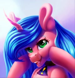 Size: 1436x1500 | Tagged: safe, artist:runettamontbelle, imported from derpibooru, oc, oc only, pony, unicorn, collar, hooves on cheeks, looking at you, solo