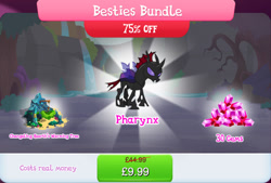 Size: 1270x858 | Tagged: safe, imported from derpibooru, pharynx, changeling, bundle, bush, costs real money, english, fangs, gameloft, gem, horn, insect wings, male, mobile game, my little pony: magic princess, numbers, official, sale, solo, solo focus, text, tree, wings