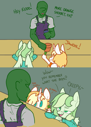 Size: 1741x2420 | Tagged: safe, artist:2hrnap, imported from derpibooru, oc, oc only, oc:anon, oc:anonkrieg, oc:dyxkrieg, alicorn, anthro, human, pegasus, 2 panel comic, alicorn oc, comic, dialogue, horn, magical lesbian spawn, offspring, parent:oc:dyx, parent:oc:luftkrieg, parents:oc x oc, ponybooru import, trio, wings