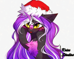 Size: 3488x2776 | Tagged: safe, artist:krissstudios, imported from derpibooru, oc, pony, unicorn, christmas, female, hat, high res, holiday, mare, santa hat, solo