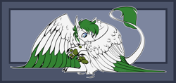 Size: 3600x1701 | Tagged: safe, artist:parrpitched, imported from derpibooru, oc, oc:mint wellington, sphinx, colored wings, grooming, large wings, leonine tail, male, paw pads, paws, preening, sitting, sphinx oc, tail, talons, two toned wings, wings