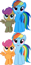 Size: 3380x7094 | Tagged: safe, artist:kishmond, imported from derpibooru, rainbow dash, scootaloo, pegasus, pony, owl's well that ends well, cute, cutealoo, dashabetes, duo, duo female, female, filly, foal, looking at you, mare, open mouth, simple background, spread wings, transparent background, vector, wings