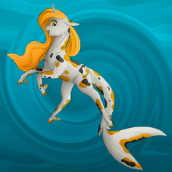 Size: 3000x3000 | Tagged: safe, artist:stray prey, imported from derpibooru, oc, oc only, merpony, original species, pony, unicorn, body markings, gills, long mane, long tail, solo, sternocleidomastoid, tail