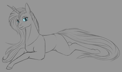 Size: 2600x1550 | Tagged: safe, artist:stray prey, imported from derpibooru, oc, oc only, oc:glaciess lorica, pony, unicorn, lying down, prone, solo, sternocleidomastoid