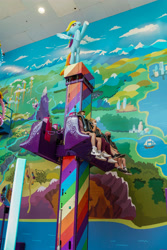 Size: 4000x6000 | Tagged: safe, imported from derpibooru, rainbow dash, human, pegasus, pony, canada, cloudsdale, drop tower, edmonton, female, galaxyland, high res, irl, irl human, map of equestria, mare, official, photo, theme park