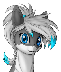 Size: 1350x1600 | Tagged: safe, artist:stray prey, imported from derpibooru, oc, oc only, oc:lacera viscera, original species, shark, shark pony, blue eyes, bust, cute, eyelashes, gills, looking at you, ocbetes, portrait, scrunchie, simple background, smiling, solo, sternocleidomastoid, transparent background