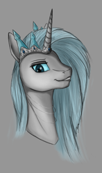 Size: 850x1450 | Tagged: safe, artist:stray prey, imported from derpibooru, oc, oc only, oc:glaciess lorica, pony, unicorn, crown, jewelry, looking at you, necklace, regalia, solo, sternocleidomastoid