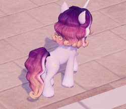 Size: 562x490 | Tagged: safe, imported from derpibooru, pony, unicorn, background pony, butt, female, g5, game screencap, gameloft, gradient mane, gradient tail, mare, my little pony: mane merge, plot, sherbet sunset, solo, tail, unnamed character, unnamed pony