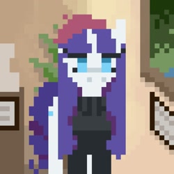 Size: 1200x1200 | Tagged: safe, artist:melodylibris, imported from derpibooru, rarity, pony, unicorn, beatnik rarity, beret, clothes, female, hat, looking at you, mare, pixel art, solo, sweater, turtleneck