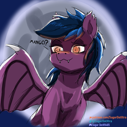 Size: 4500x4500 | Tagged: safe, artist:sugardotxtra, imported from derpibooru, oc, oc:stormy night, bat pony, bat pony oc, glowing, glowing eyes, moon, sternocleidomastoid, text