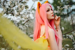 Size: 2200x1468 | Tagged: safe, artist:salacioussuccubus, imported from derpibooru, fluttershy, human, bare shoulders, clothes, cosplay, costume, female, irl, irl human, photo, solo